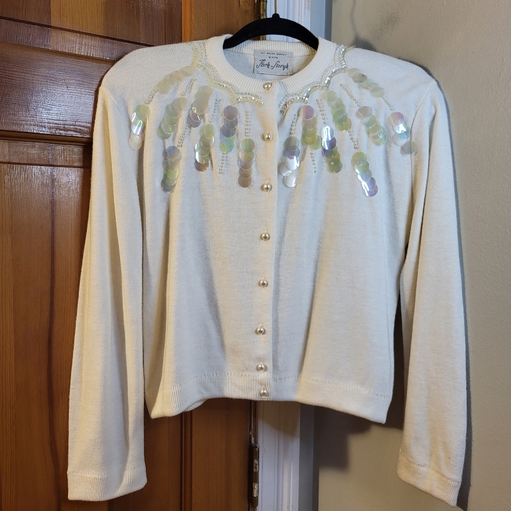Vintage Park-Storyk Orlon Acrylic Pearled And Large Sequined Cardigan Sweater